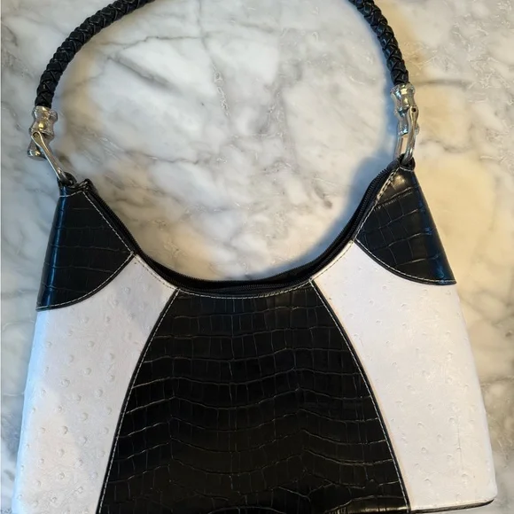 Prada Black and White Croc-Embossed Shoulder Bag - Picture 2 of 3